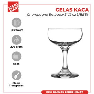 Gelas Champagne Embassy 5.5 oz / Gelas Kaca 162 ml LIBBEY Kaca (2063006)  (F11)