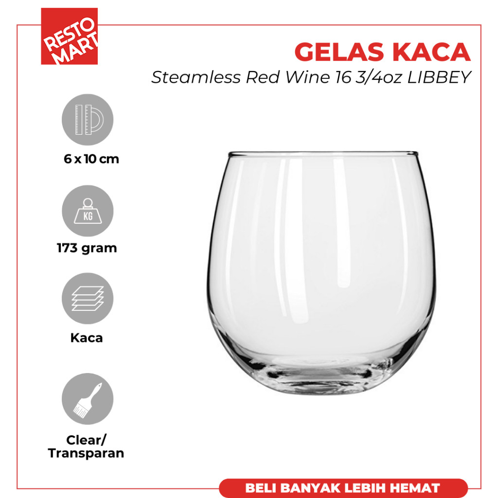 Steam less Red Wine / Gelas Wine 16.75 oz / 495 ml LIBBEY Kaca (2063083) (F8)