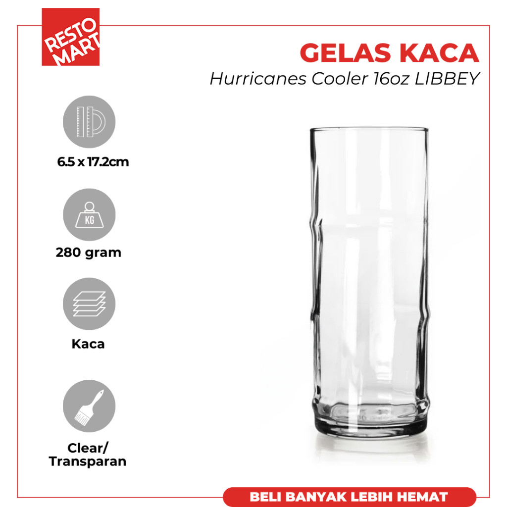 Glass Hurricanes Cooler / Gelas Hurricanes Cooler 16 oz LIBBEY Kaca (2063132) (F2)