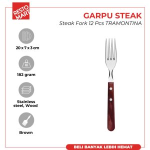 Garpu Makan /Garpu Steak / Steak Fork 12 pcs TRAMONTINA Stainless (2116052) (F5)
