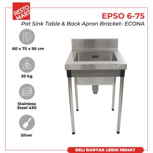 Pot Sink Table with Splash Back & Back Apron Bracket ECONA EPSO 6 75 (B) Stainless (0144454)(F1)