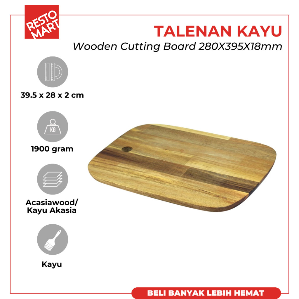 Wooden Cutting Board / Talenan Kayu / Talenan 280 x 395 x 18 mm RESTOMART (0888134)(F0)
