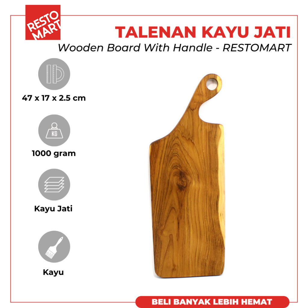 Talenan Kayu Jati / Wooden Board With Handle RESTOMART Kayu Jati (0888078) (F0)