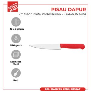 Pisau Daging 20 cm Merah / Meat Knife Proffesional 8" Red TRAMONTINA Stainless Steel (1511591) (F12)
