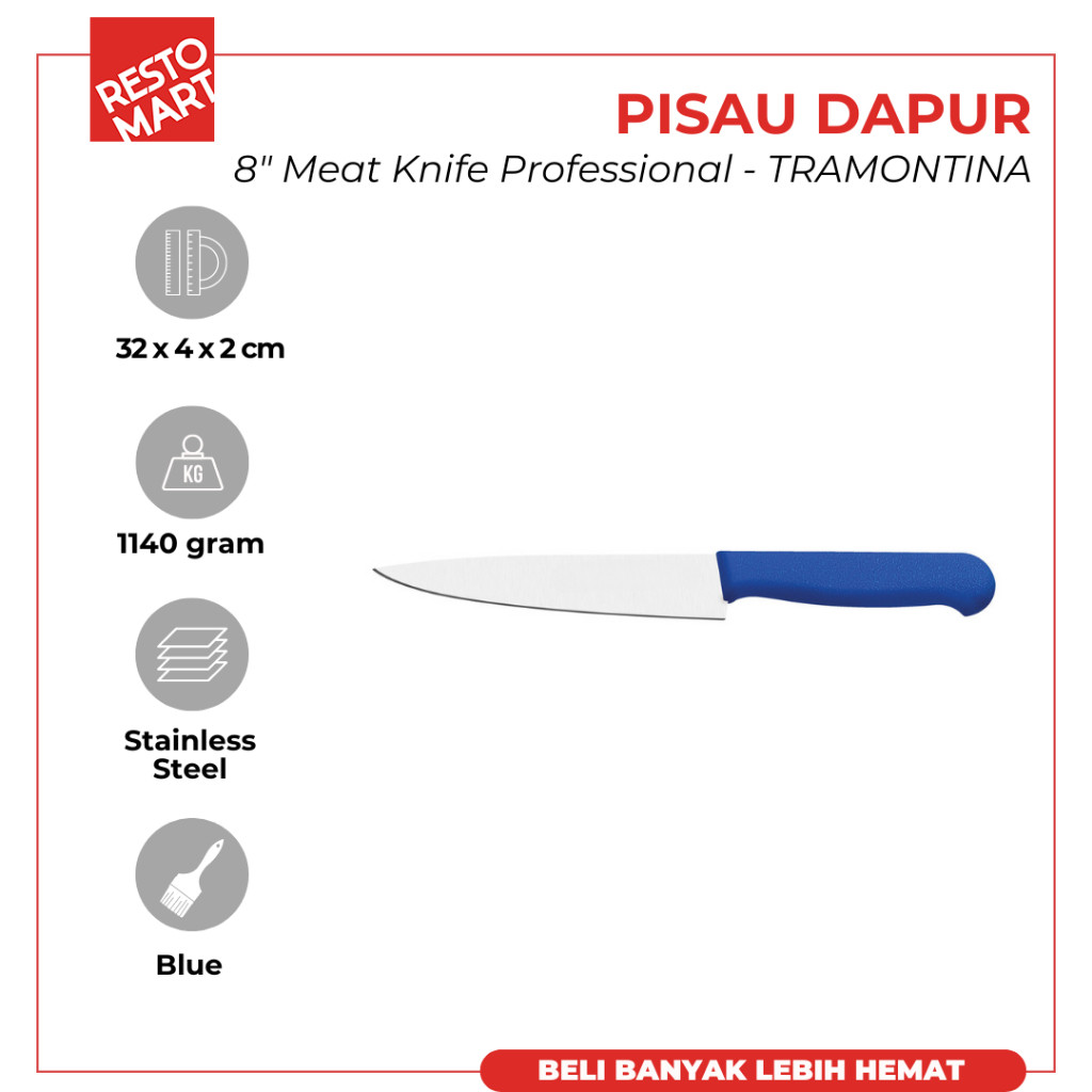 Pisau Dapur 20 cm / Meat Knife 8" Proffesional TRAMONTINA Stainless Steel (1511634) (F12)