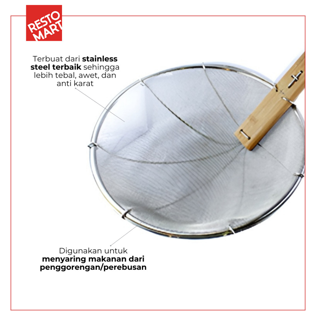Saringan Penggorengan / Peniris 30.5 cm / Wire Fine Skimmer 12" RESTOMART Stainless (2218044) (F8) - Image 3