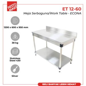 Meja Dapur Stainless Serbaguna / Work Table ECONA ET 12 60 SUS (B) Stainless Steel (1499148)