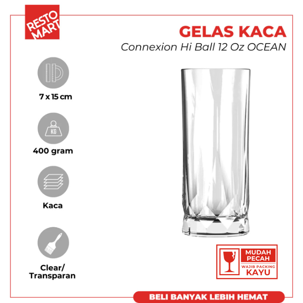 Gelas Kaca 354 ml / Gelas Connexion Hi Ball 12 oz OCEAN Kaca (2063100) (F11)