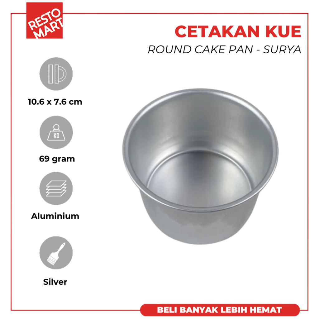 Angel Food Pan / Chiffon Pan 4" x 3" / Loyang Kue Bolu Bulat cm 10.6 x 7.6 cm Restomart Aluminium (0620667)(F3)
