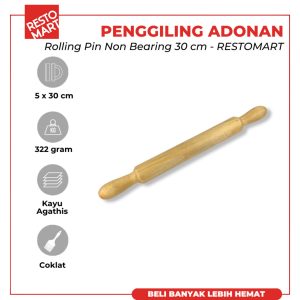 Penggiling Adonan / Roll Kue / Wooden Rolling Pin 30 cm RESTOMART Kayu Agathis (0630095)(F4)
