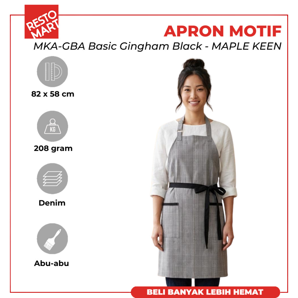Apron Motif / Celemek / MKA-GBA Basic Gingham Black MAPLE KEEN Denim (1394210)