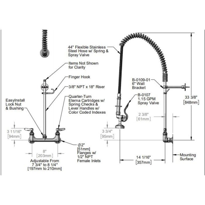 PRE RINSE UNIT (WALL MOUNTED) Spring Action 8" Center RESTOMART(0219128)(F0) - Image 2