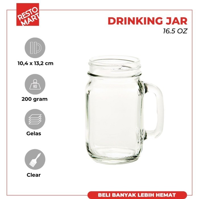 Drinking Jar / Gelas Toples 16.5 oz / 488 ml LIBBEY Kaca (2063074) (F0)
