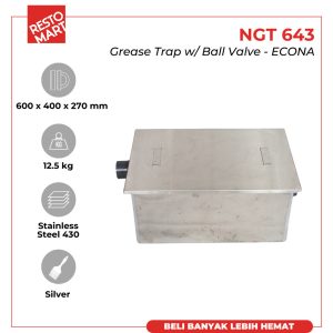 Grease Trap / Penyaring Lemak Saringan Bak Cuci Piring 60 x 40 x 27 cm ECONA NGT 643 with Ball Valve Stainless Steel (1719183)(F2)